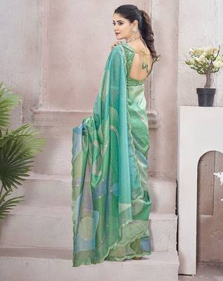 Green beads and stones organza saree 3