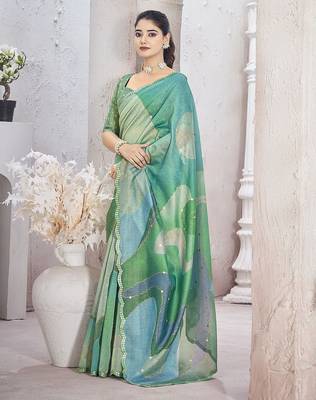 Green beads and stones organza saree 4