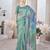 Turquoise abstract printed organza saree