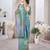 Turquoise abstract printed organza saree