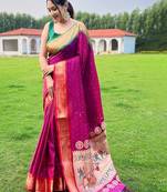 Pink woven design zari paithani saree