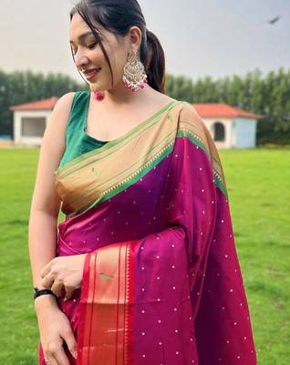 Pink woven design zari paithani saree 2