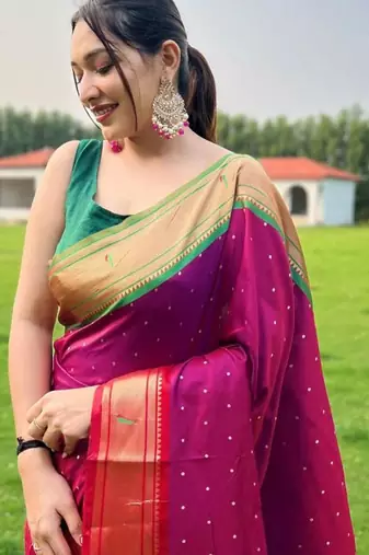 Pink woven design zari paithani saree