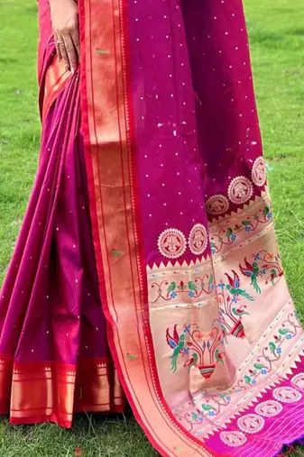 Pink woven design zari paithani saree