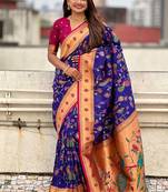 Violet ethnic motifs zari silk blend paithani saree