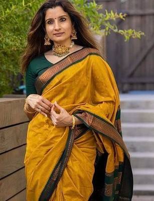 Mustard floral designer saree 1