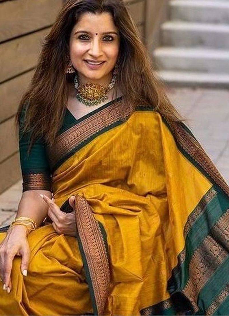 Mustard floral designer saree