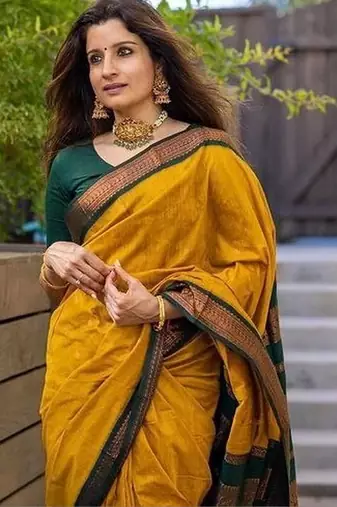 Mustard floral designer saree