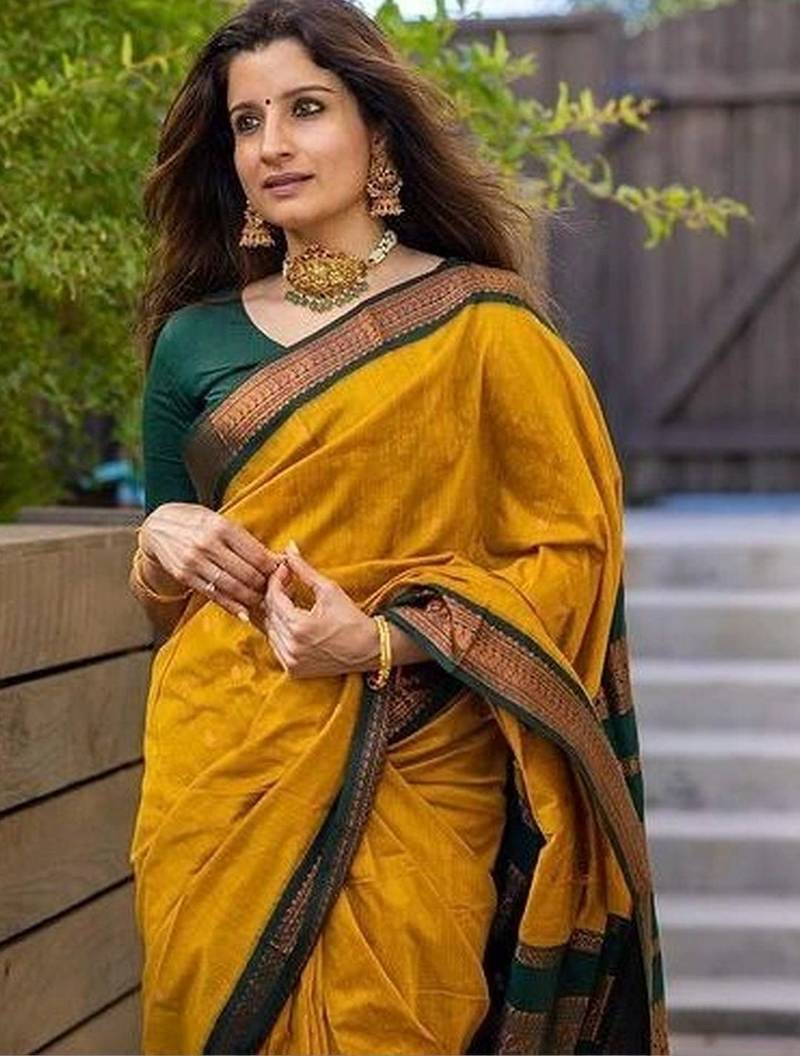 Mustard floral designer saree