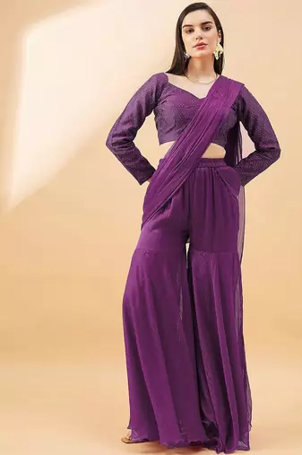 Purple ready to wear palazzo saree