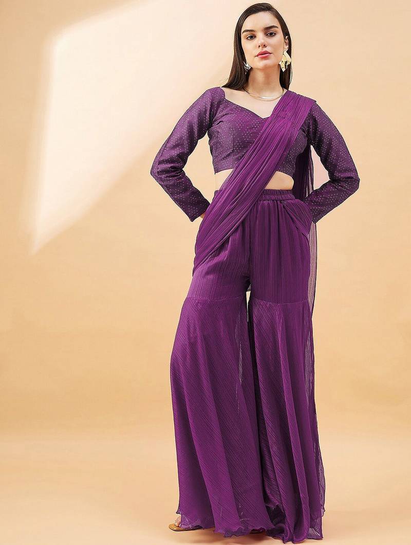 Purple ready to wear palazzo saree