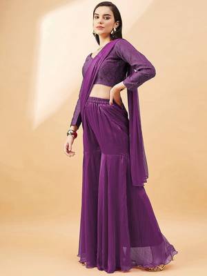 Purple ready to wear palazzo saree 2