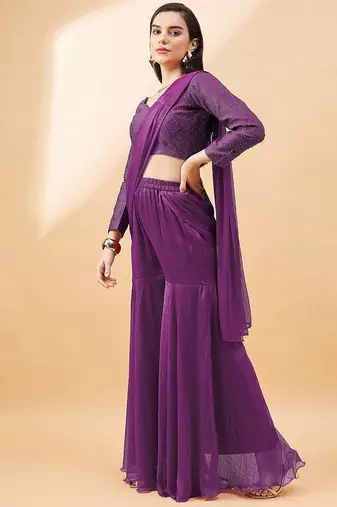 Purple ready to wear palazzo saree