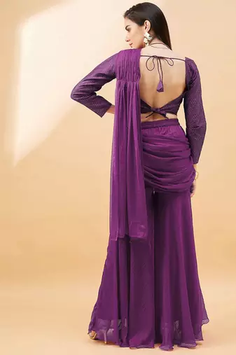 Purple ready to wear palazzo saree