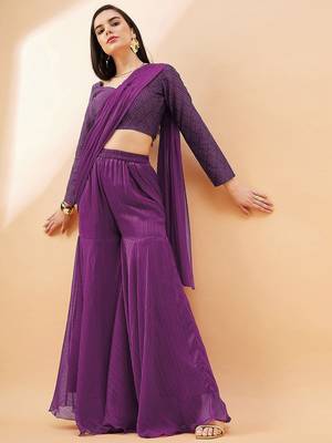 Purple ready to wear palazzo saree 4