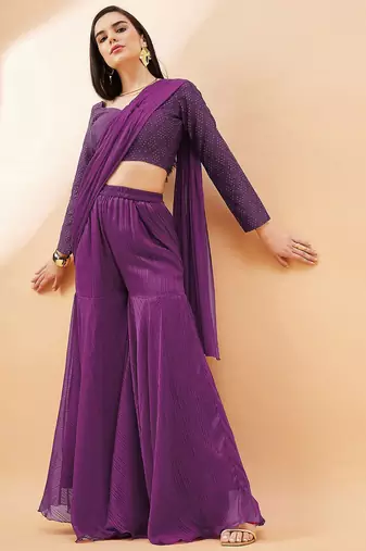 Purple ready to wear palazzo saree