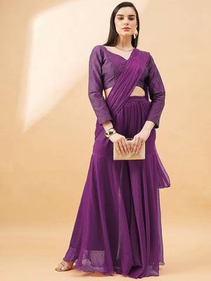 Purple ready to wear palazzo saree 5
