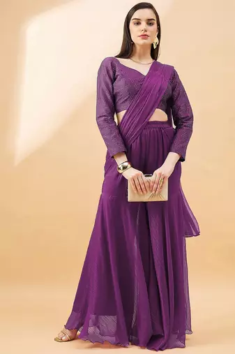 Purple ready to wear palazzo saree
