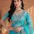 Turquoise embroidered organza saree