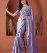 Purple embroidered tissue saree