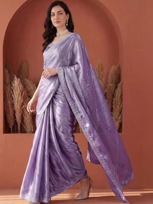 Purple embroidered tissue saree 2