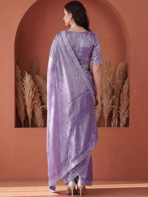 Purple embroidered tissue saree 3