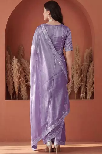 Purple embroidered tissue saree