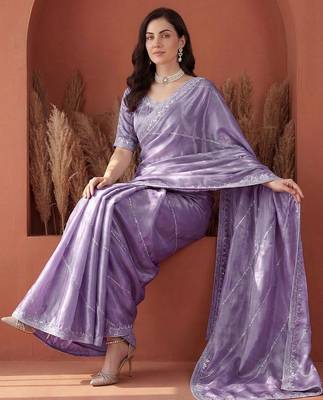 Purple embroidered tissue saree 5