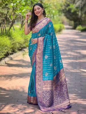 Blue woven design zari kanjeevaram saree 1
