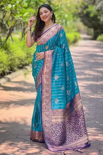 Blue woven design zari kanjeevaram saree