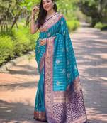 Blue woven design zari kanjeevaram saree