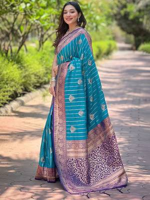 Blue woven design zari kanjeevaram saree 2