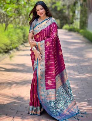 Pink woven design zari kanjeevaram saree 1