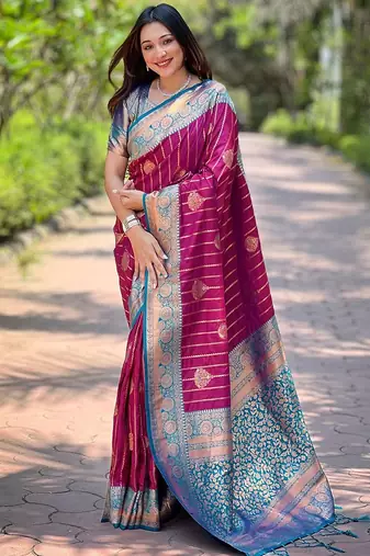 Pink woven design zari kanjeevaram saree