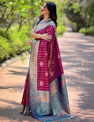 Pink woven design zari kanjeevaram saree 2
