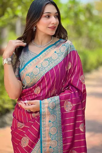 Pink woven design zari kanjeevaram saree