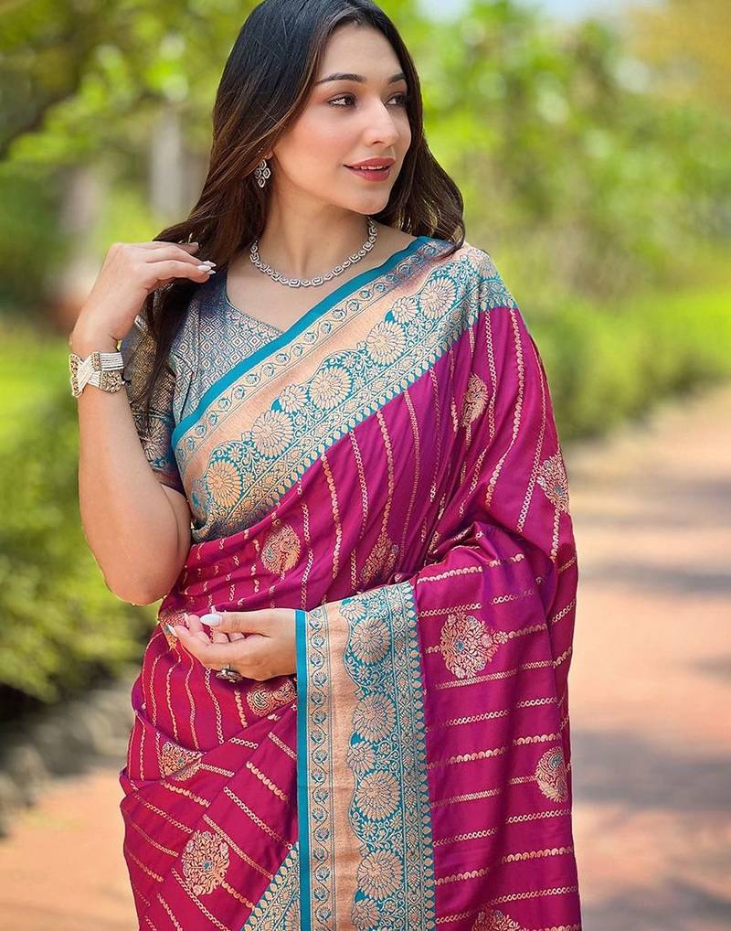 Pink woven design zari kanjeevaram saree