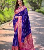 Blue ethnic motif woven design zari kanjeevaram saree