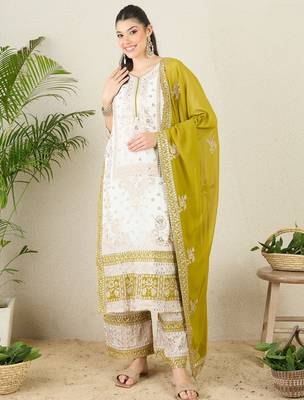 Women's faux georgette fabric zari embroidery kurtaset with dupatta 1