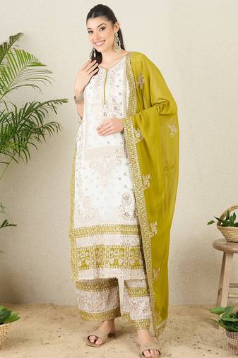 Women's faux georgette fabric zari embroidery kurtaset with dupatta
