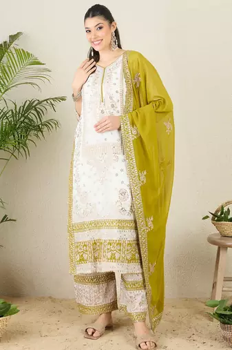 Women's faux georgette fabric zari embroidery kurtaset with dupatta