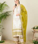 Women's faux georgette fabric zari embroidery kurtaset with dupatta