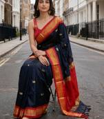 Navy blue ethnic motifs zari art silk handloom kanjeevaram saree