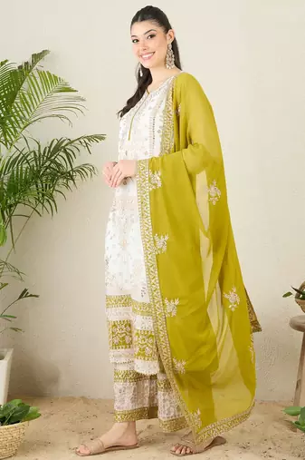 Women's faux georgette fabric zari embroidery kurtaset with dupatta