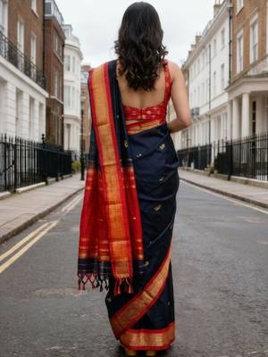 Navy blue ethnic motifs zari art silk handloom kanjeevaram saree 3