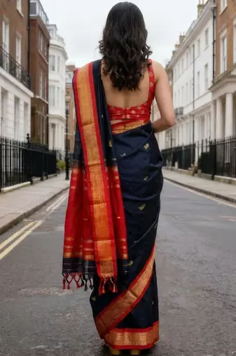 Navy blue ethnic motifs zari art silk handloom kanjeevaram saree