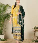 Women's faux georgette fabric zari embroidery kurtaset with dupatta