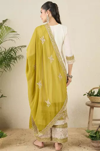 Women's faux georgette fabric zari embroidery kurtaset with dupatta