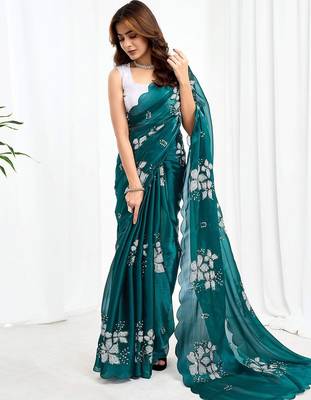 Green floral embroidered  chiffon designer saree 2