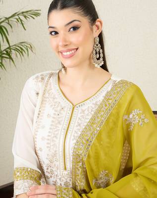 Women's faux georgette fabric zari embroidery kurtaset with dupatta 4